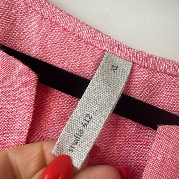 Studio 412 Women’s Linen V-Neck Short Sleeve Tunic Pink (Size XL) - Picture 4 of 7